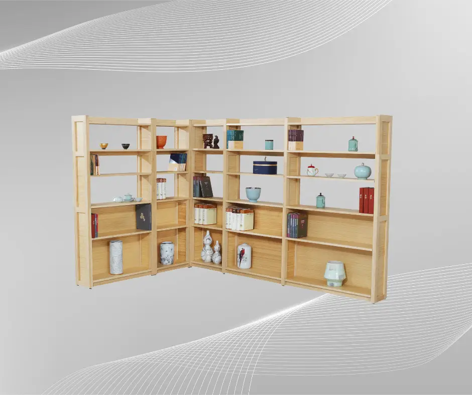 Bibliothèque modulable sur mesure en bambou, vue d'angle