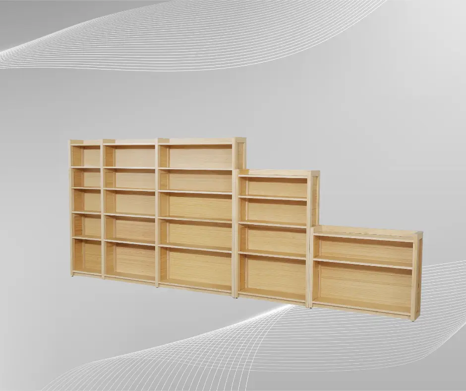 Bibliothèque modulable en bambou massif, vue d'ensemble
