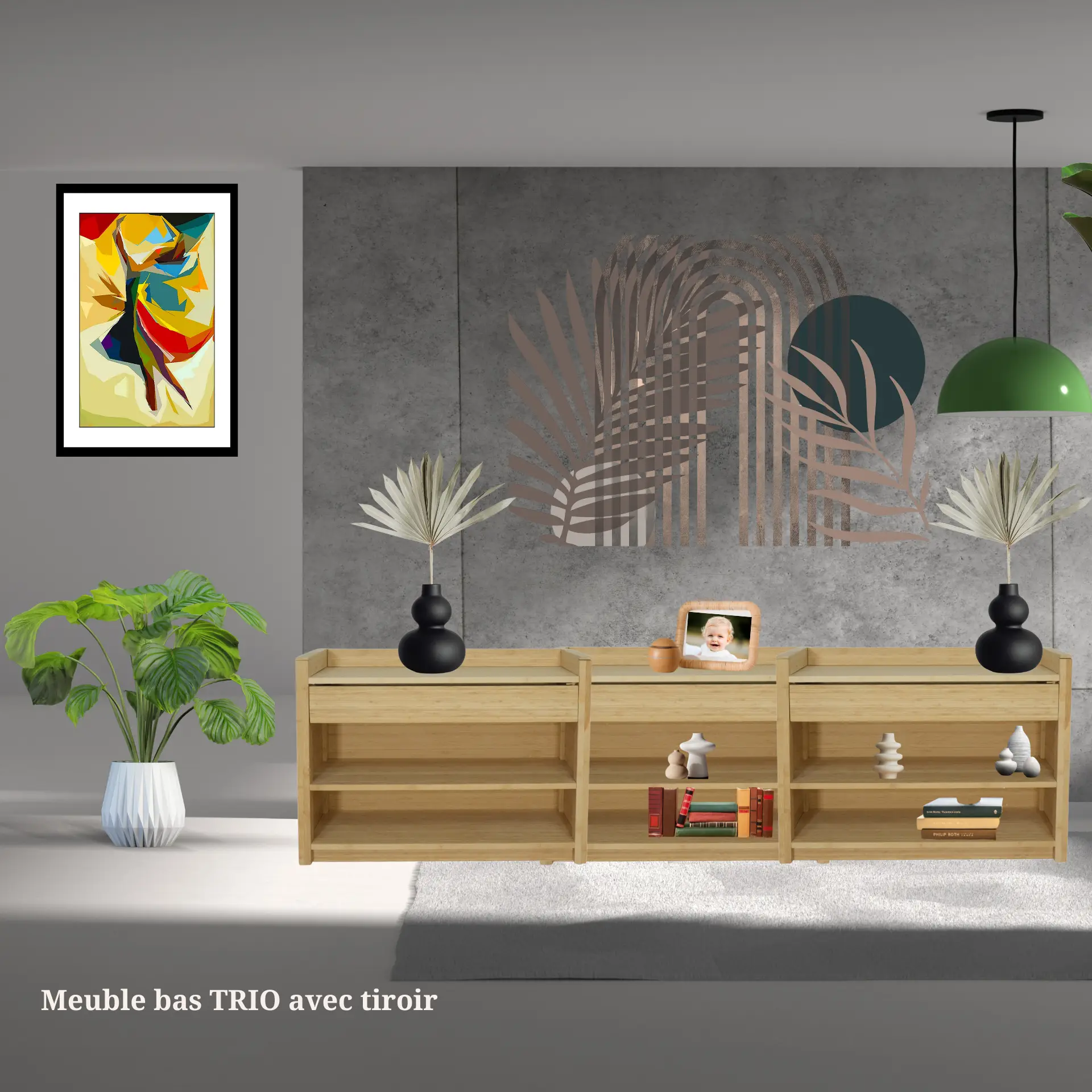 Meuble bas TRIO en bambou avec tiroirs